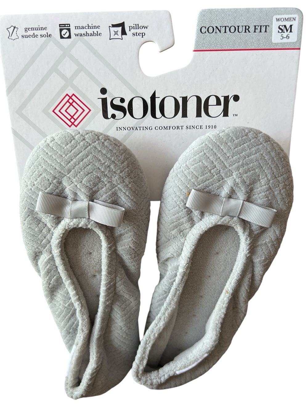 isotoner Gray Quilted Ballet Slippers with Bow